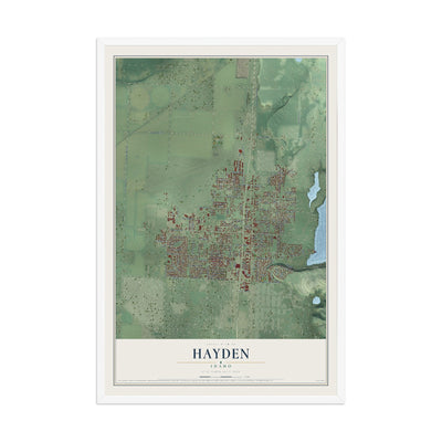 Map of Hayden, Idaho, 12 x 18 inch print in a white wood frame