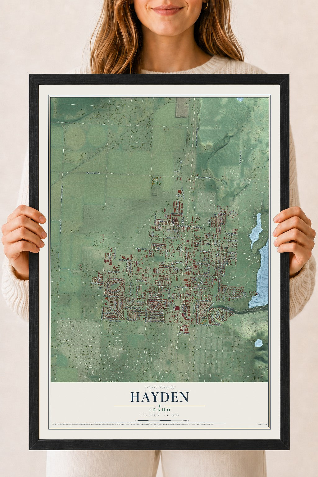 Map of Hayden, Idaho, 18 x 24 inch print in a black wood frame