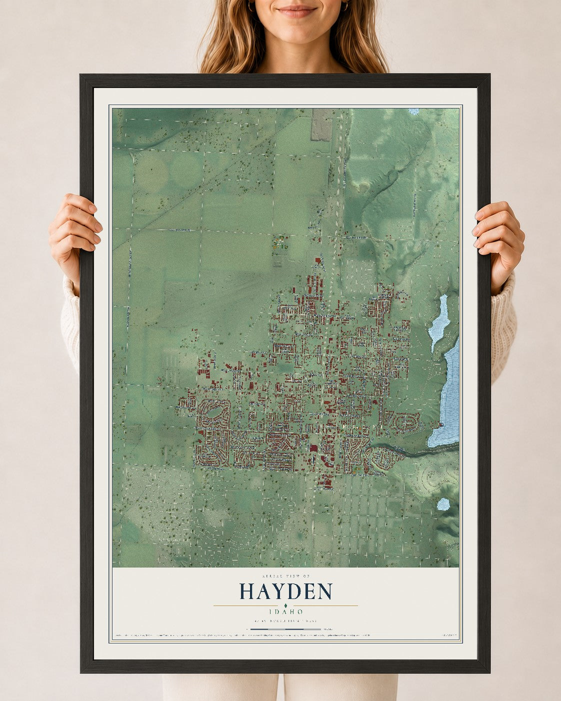 Map of Hayden, Idaho, 24 x 36 inch print in a black wood frame