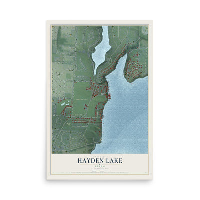 Map of Hayden Lake, Idaho, 12 x 18 inch unframed archival matte print