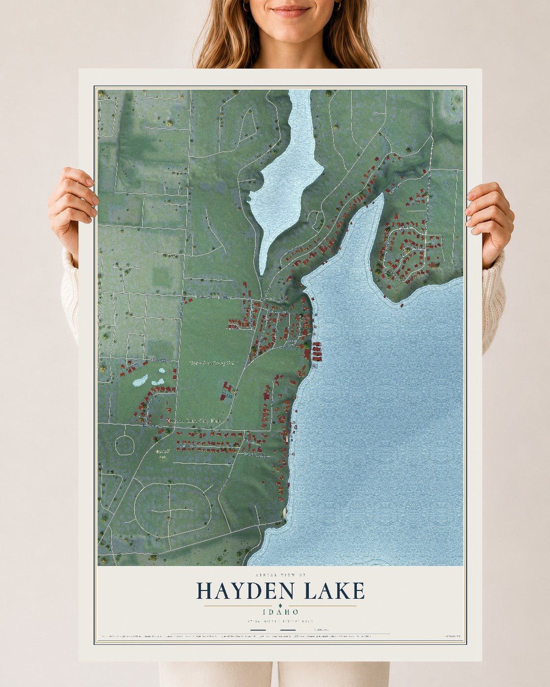 Map of Hayden Lake, Idaho, 24 x 36 inch unframed archival matte print