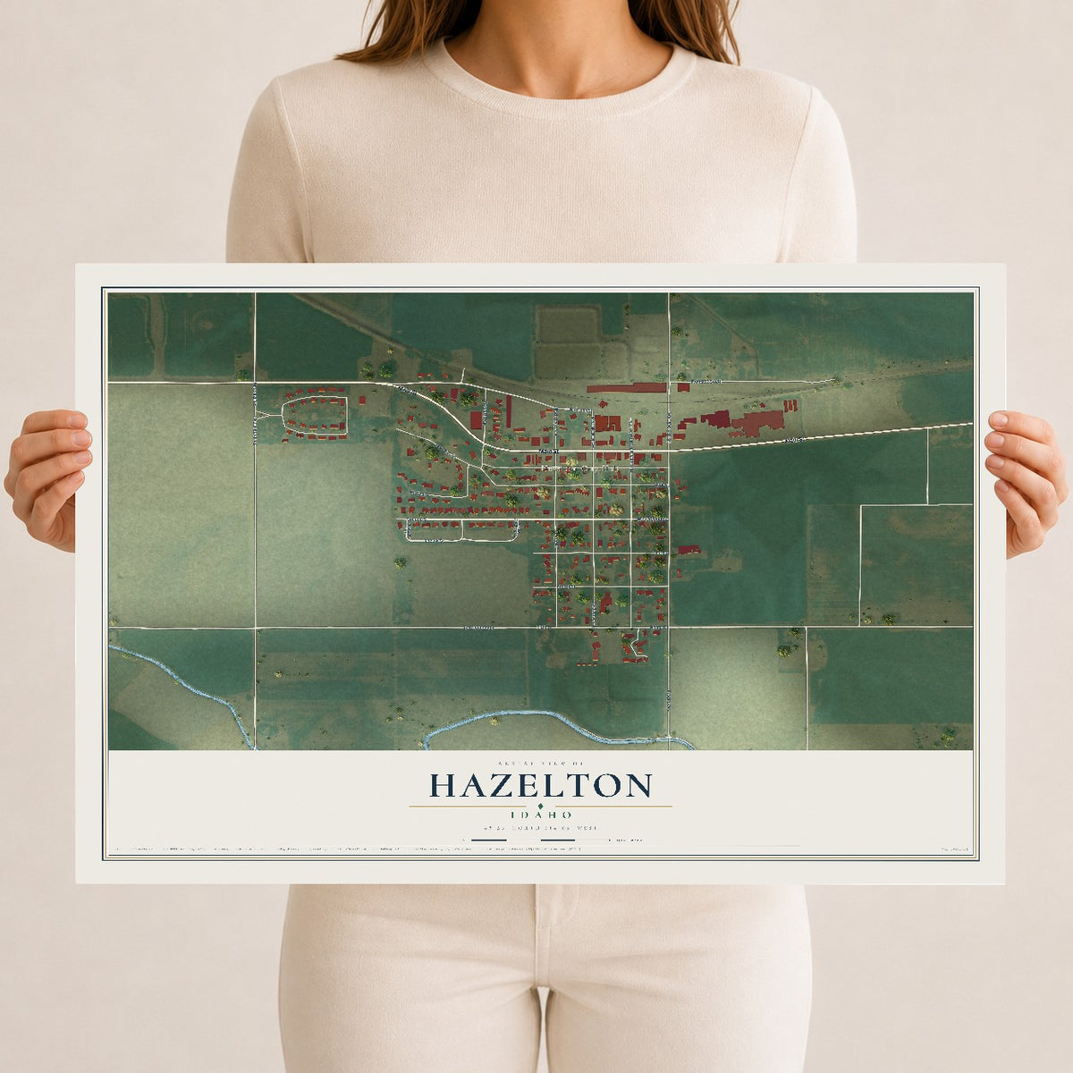 Map of Hazelton, Idaho, 12 x 18 inch unframed archival matte print