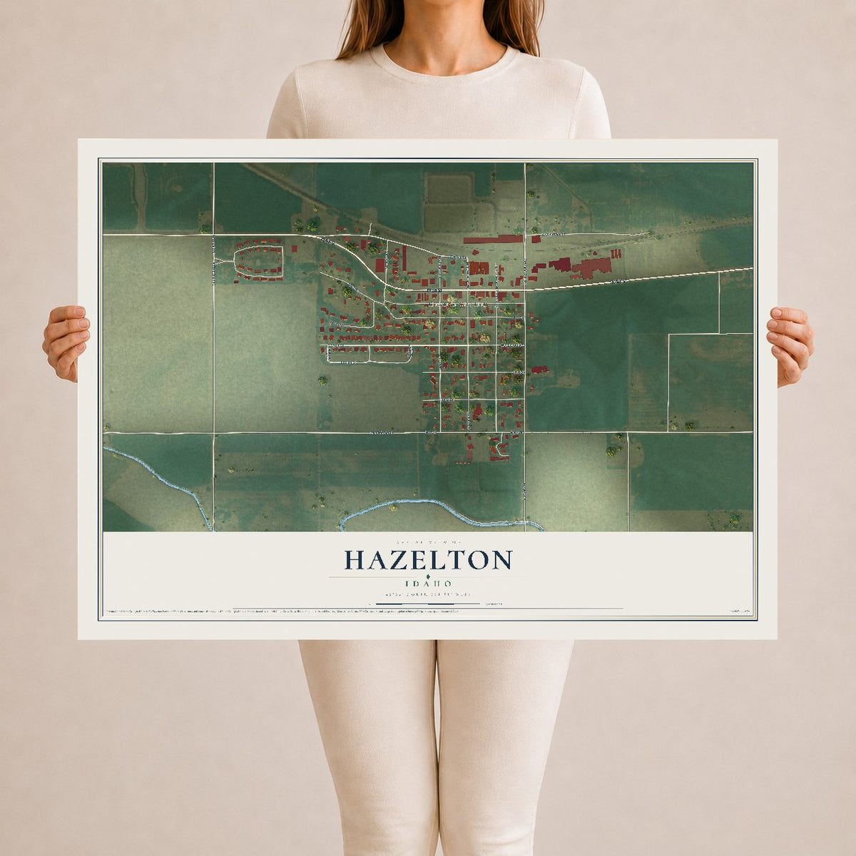 Map of Hazelton, Idaho, 24 x 36 inch unframed archival matte print
