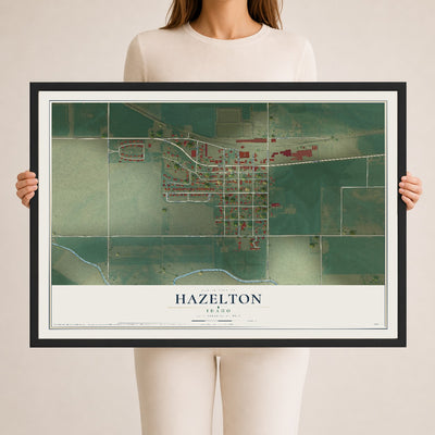 Map of Hazelton, Idaho, 24 x 36 inch print in a black wood frame