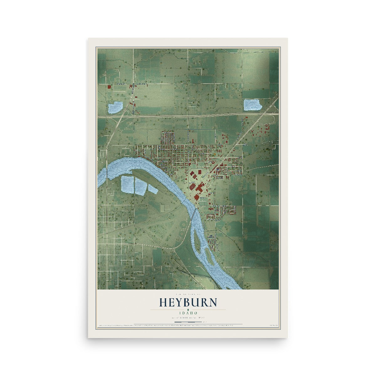 Map of Heyburn, Idaho, 12 x 18 inch unframed archival matte print