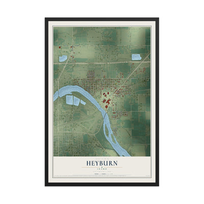Map of Heyburn, Idaho, 12 x 18 inch print in a black wood frame