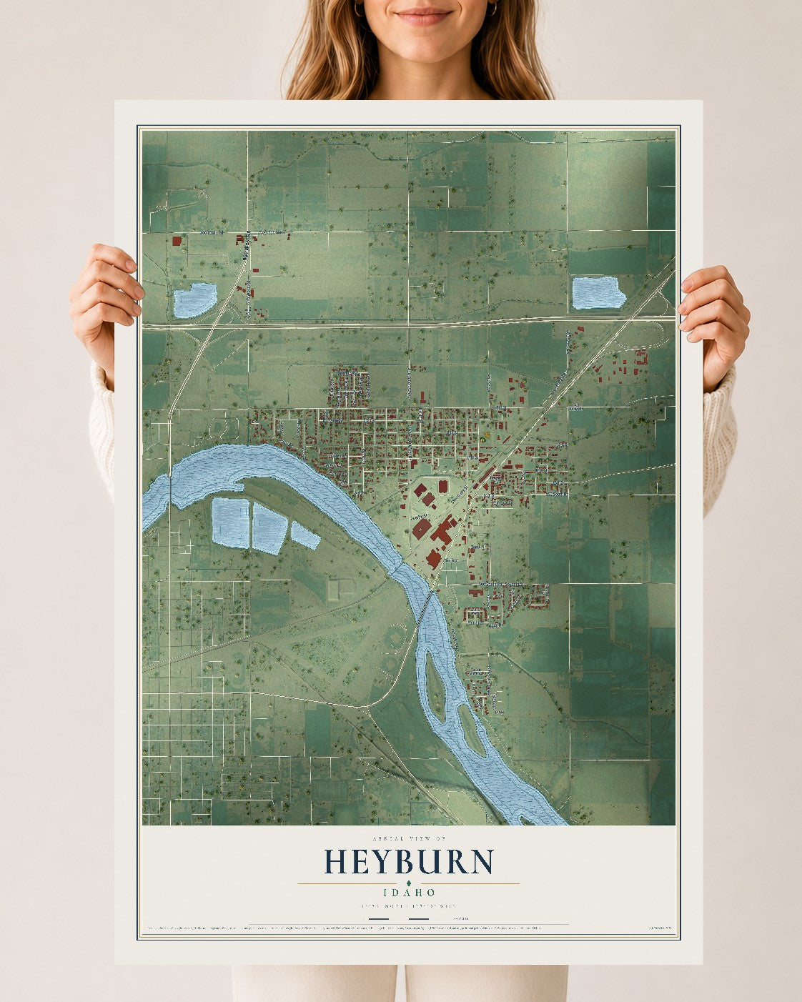 Map of Heyburn, Idaho, 24 x 36 inch unframed archival matte print