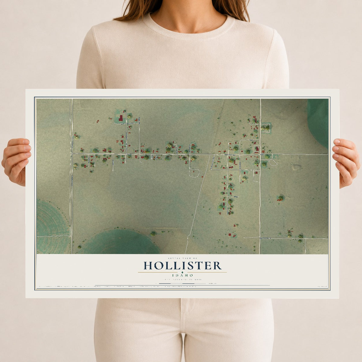 Map of Hollister, Idaho, 12 x 18 inch unframed archival matte print