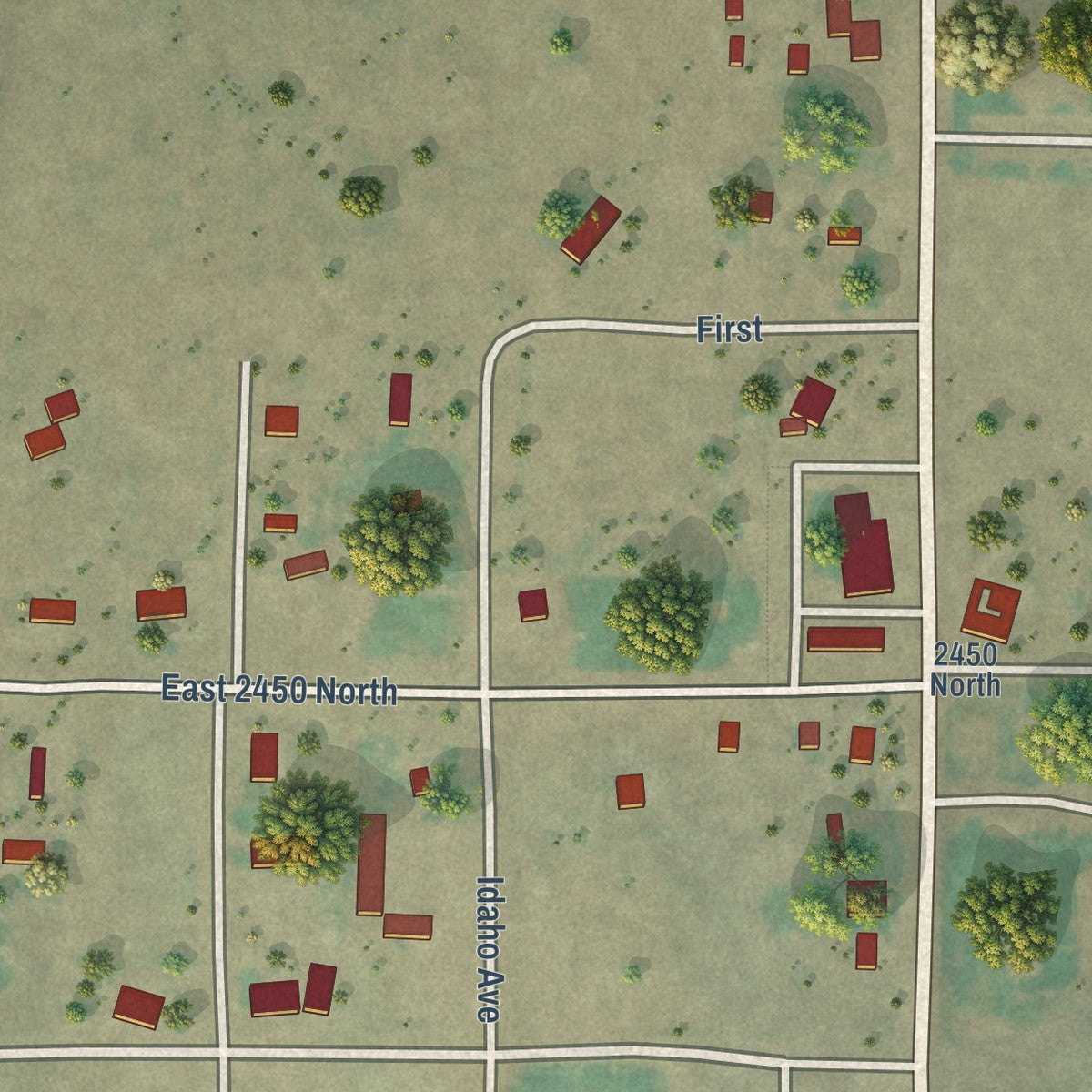 Close-up of the map of Hollister, Idaho print showing street and building detail