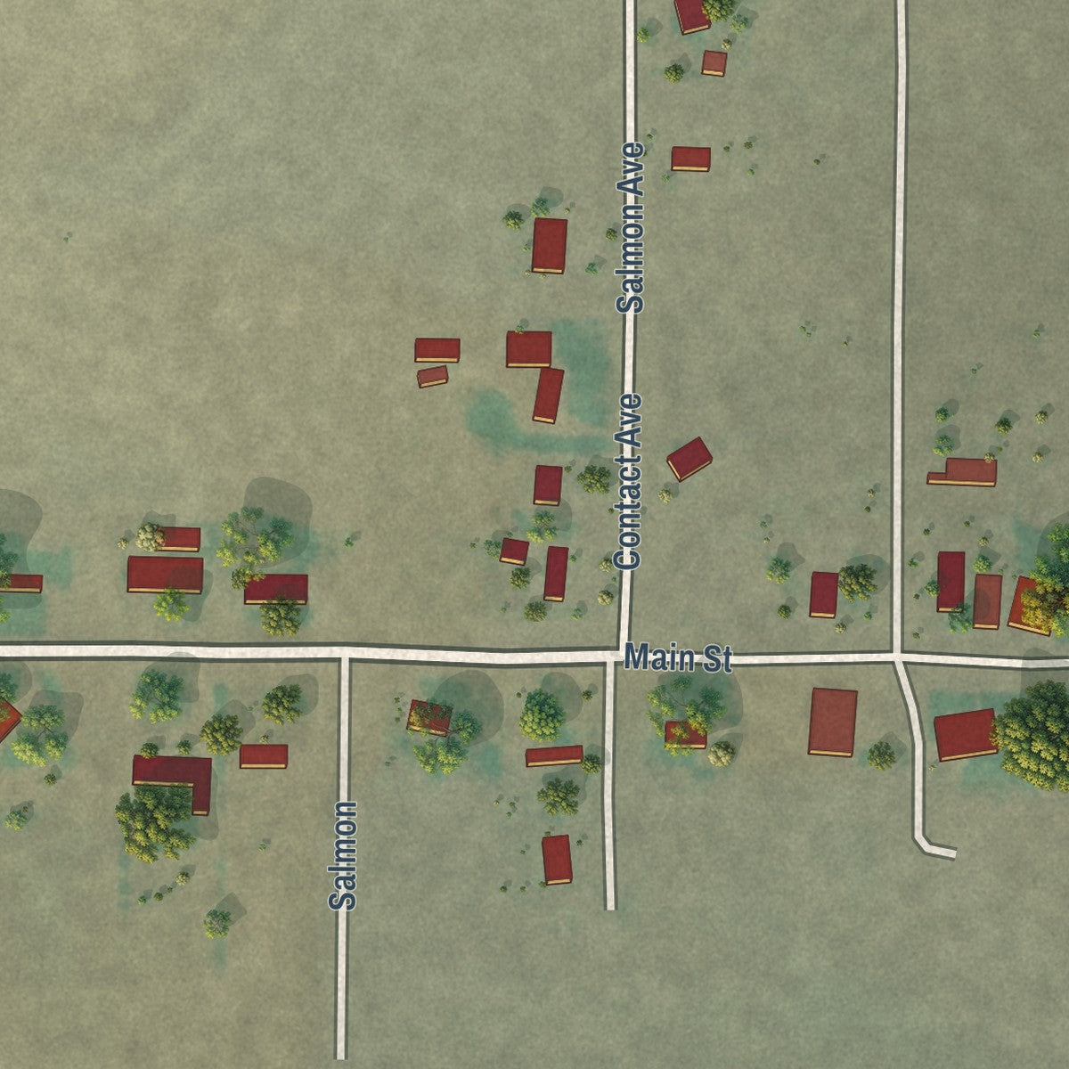Second close-up of the map of Hollister, Idaho print showing more streets and buildings