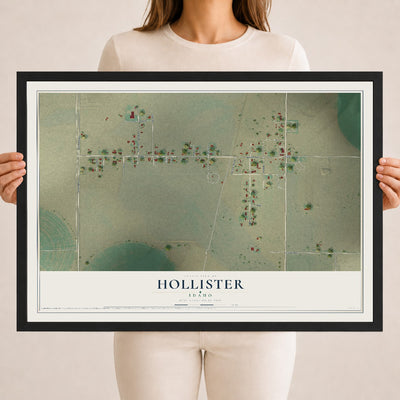 Map of Hollister, Idaho, 18 x 24 inch print in a black wood frame