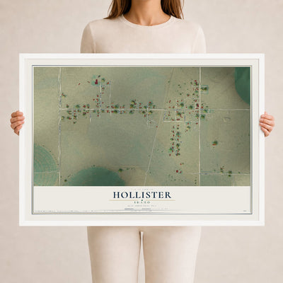 Map of Hollister, Idaho, 24 x 36 inch print in a white wood frame