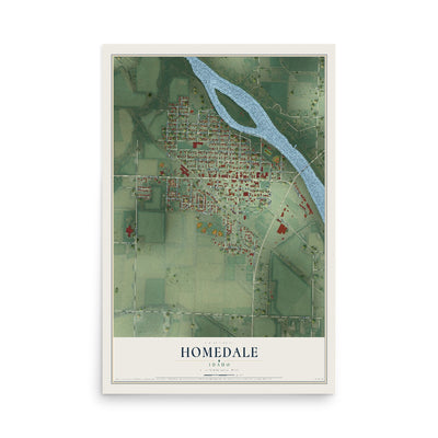 Map of Homedale, Idaho, 12 x 18 inch unframed archival matte print