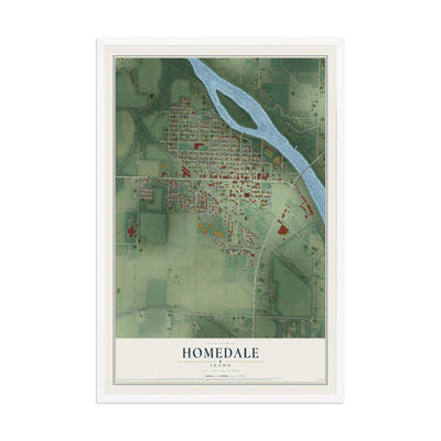 Map of Homedale, Idaho, 12 x 18 inch print in a white wood frame
