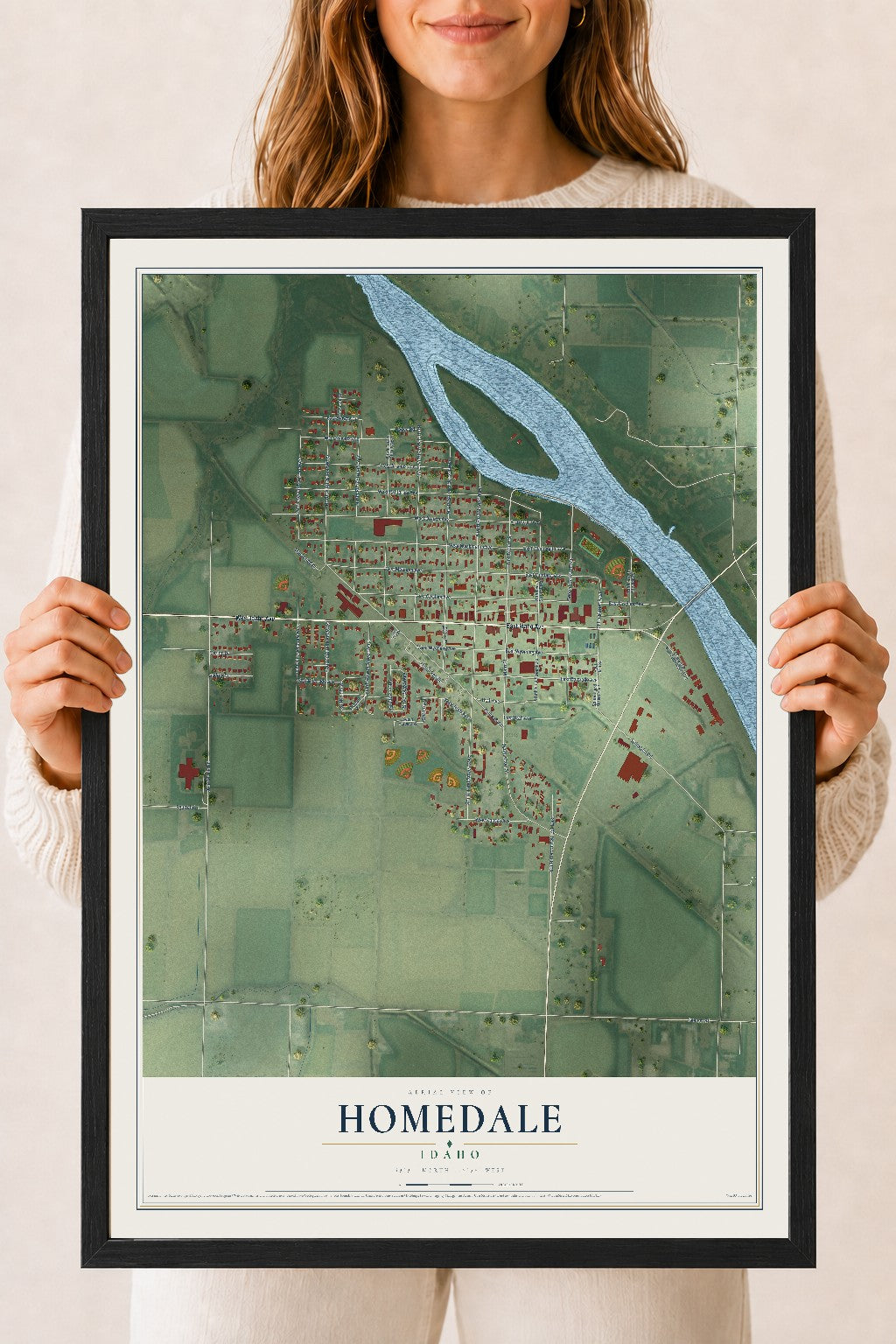 Map of Homedale, Idaho, 18 x 24 inch print in a black wood frame
