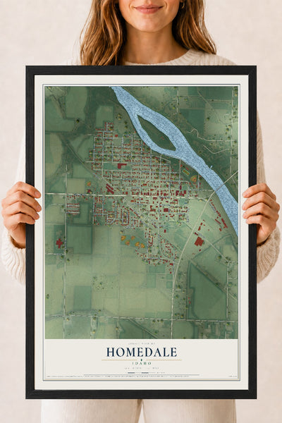 Map of Homedale, Idaho, 18 x 24 inch print in a black wood frame