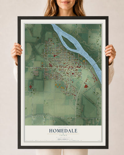 Map of Homedale, Idaho, 24 x 36 inch print in a black wood frame