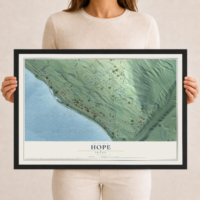 Map of Hope, Idaho, 12 x 18 inch print in a black wood frame