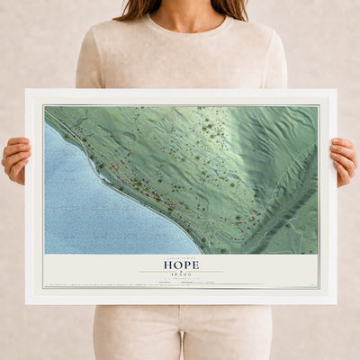 Map of Hope, Idaho, 12 x 18 inch print in a white wood frame
