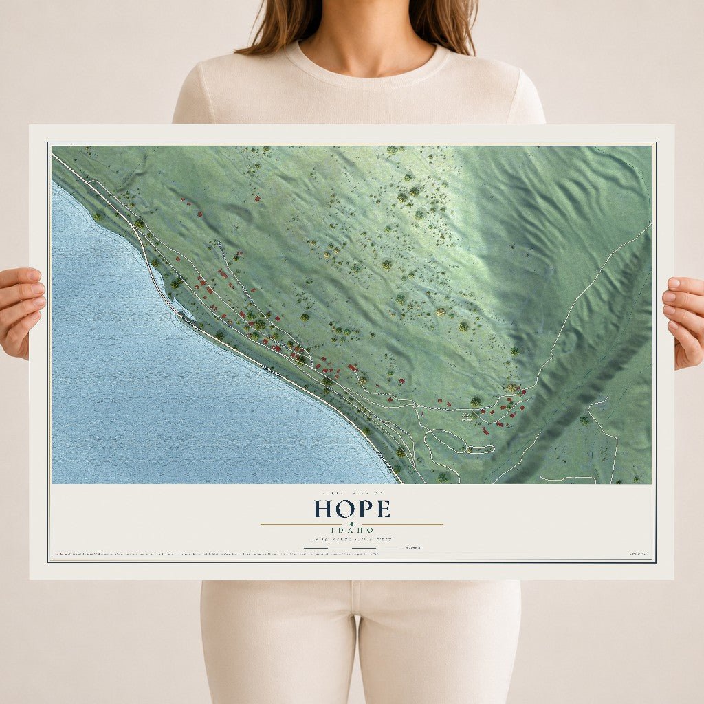 Map of Hope, Idaho, 18 x 24 inch unframed archival matte print