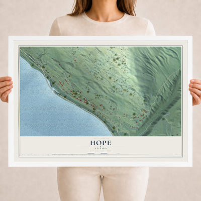 Map of Hope, Idaho, 18 x 24 inch print in a white wood frame