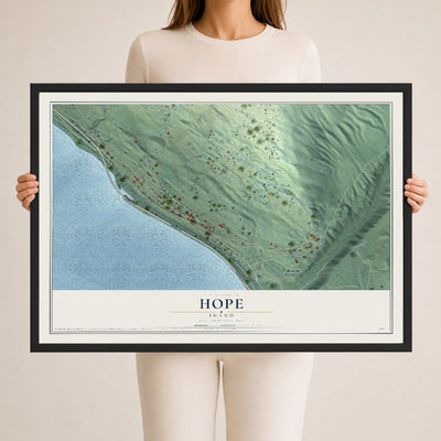 Map of Hope, Idaho, 24 x 36 inch print in a black wood frame