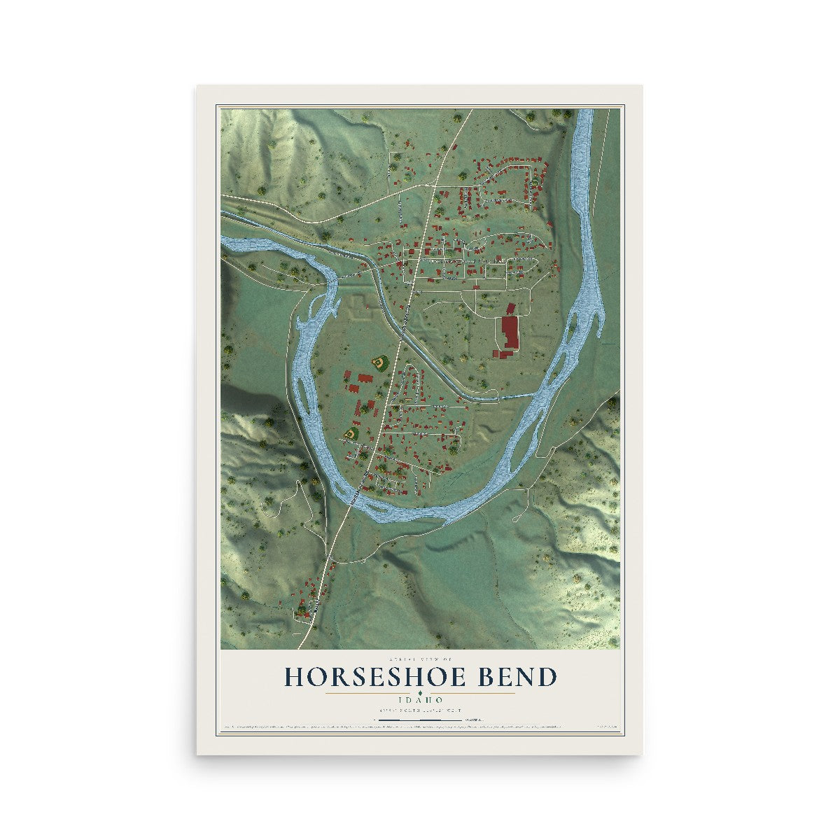 Map of Horseshoe Bend, Idaho, 12 x 18 inch unframed archival matte print