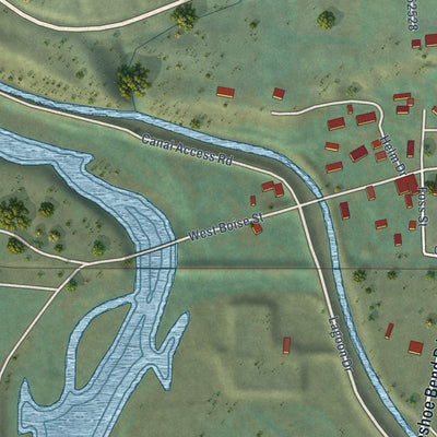 Second close-up of the map of Horseshoe Bend, Idaho print showing more streets and buildings