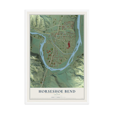 Map of Horseshoe Bend, Idaho, 12 x 18 inch print in a white wood frame