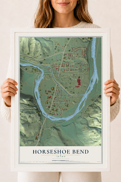 Map of Horseshoe Bend, Idaho, 18 x 24 inch print in a white wood frame