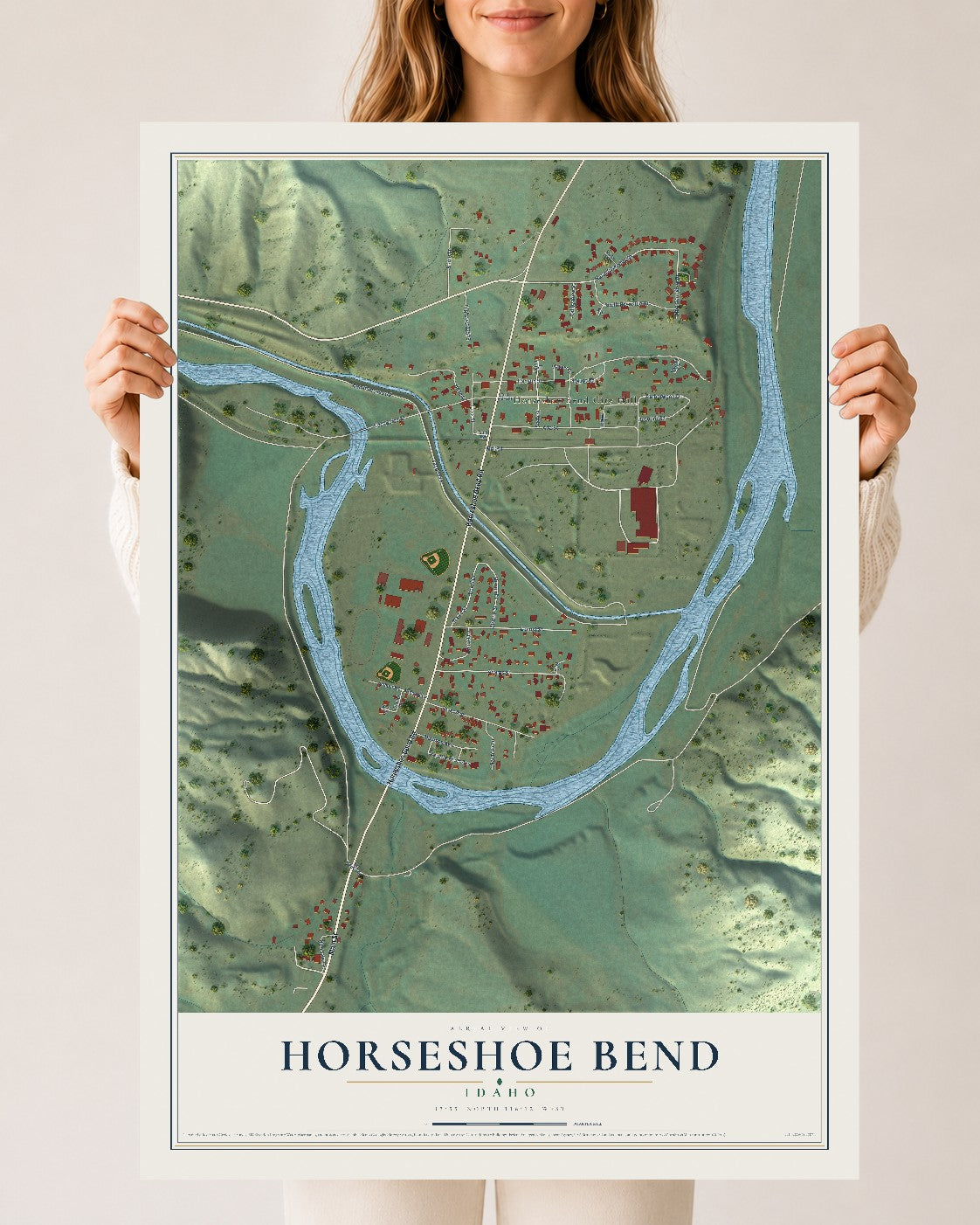 Map of Horseshoe Bend, Idaho, 24 x 36 inch unframed archival matte print