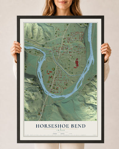 Map of Horseshoe Bend, Idaho, 24 x 36 inch print in a black wood frame