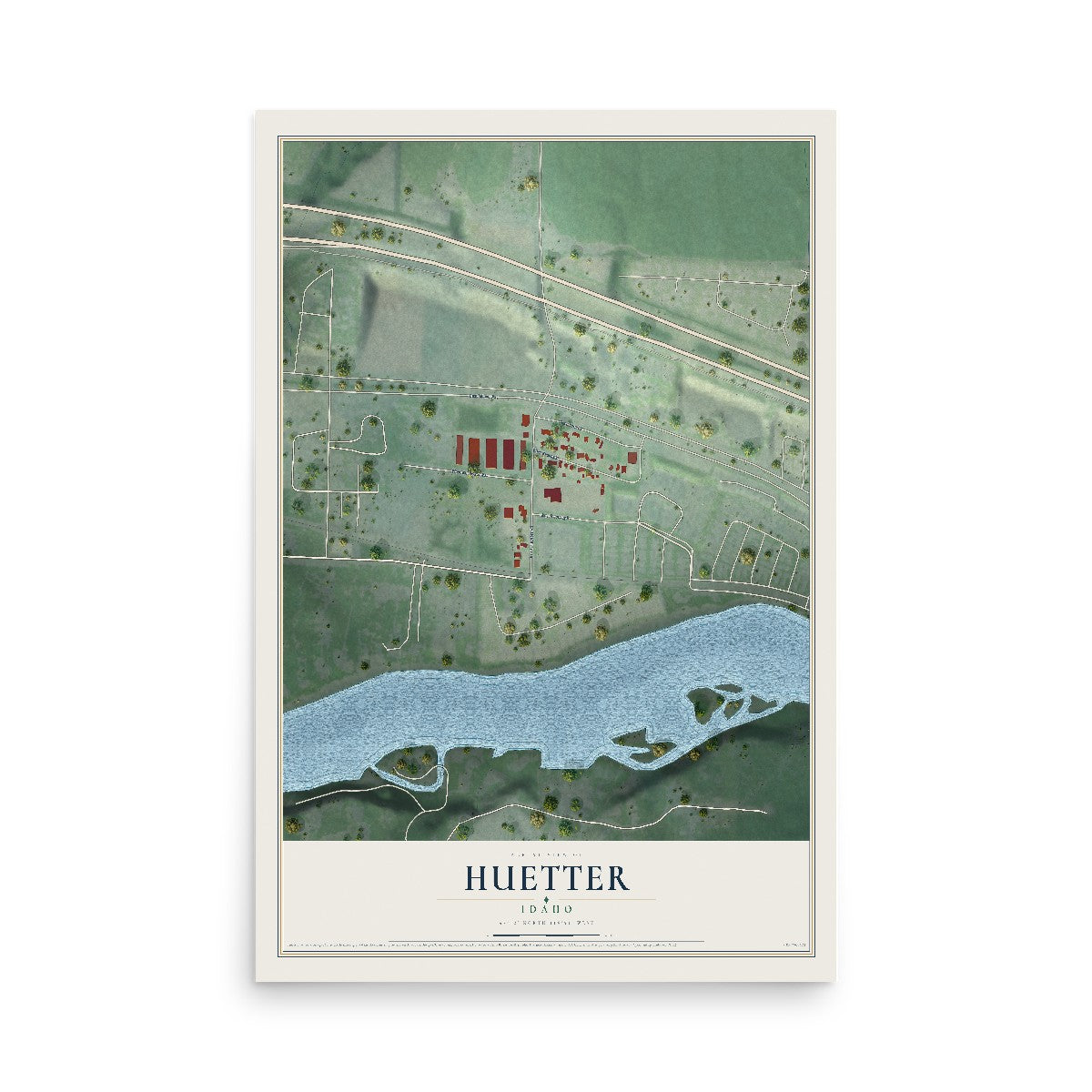 Map of Huetter, Idaho, 12 x 18 inch unframed archival matte print