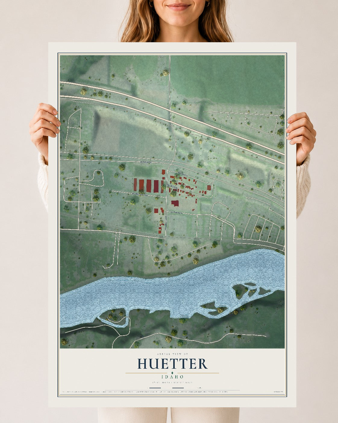 Map of Huetter, Idaho, 24 x 36 inch unframed archival matte print