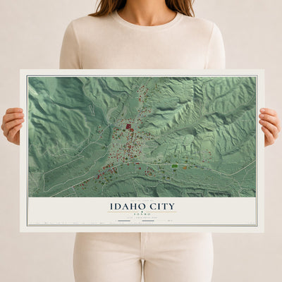 Map of Idaho City, Idaho, 12 x 18 inch unframed archival matte print