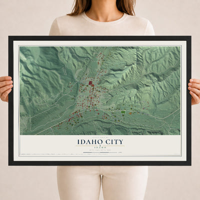 Map of Idaho City, Idaho, 18 x 24 inch print in a black wood frame