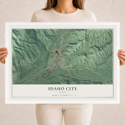 Map of Idaho City, Idaho, 18 x 24 inch print in a white wood frame
