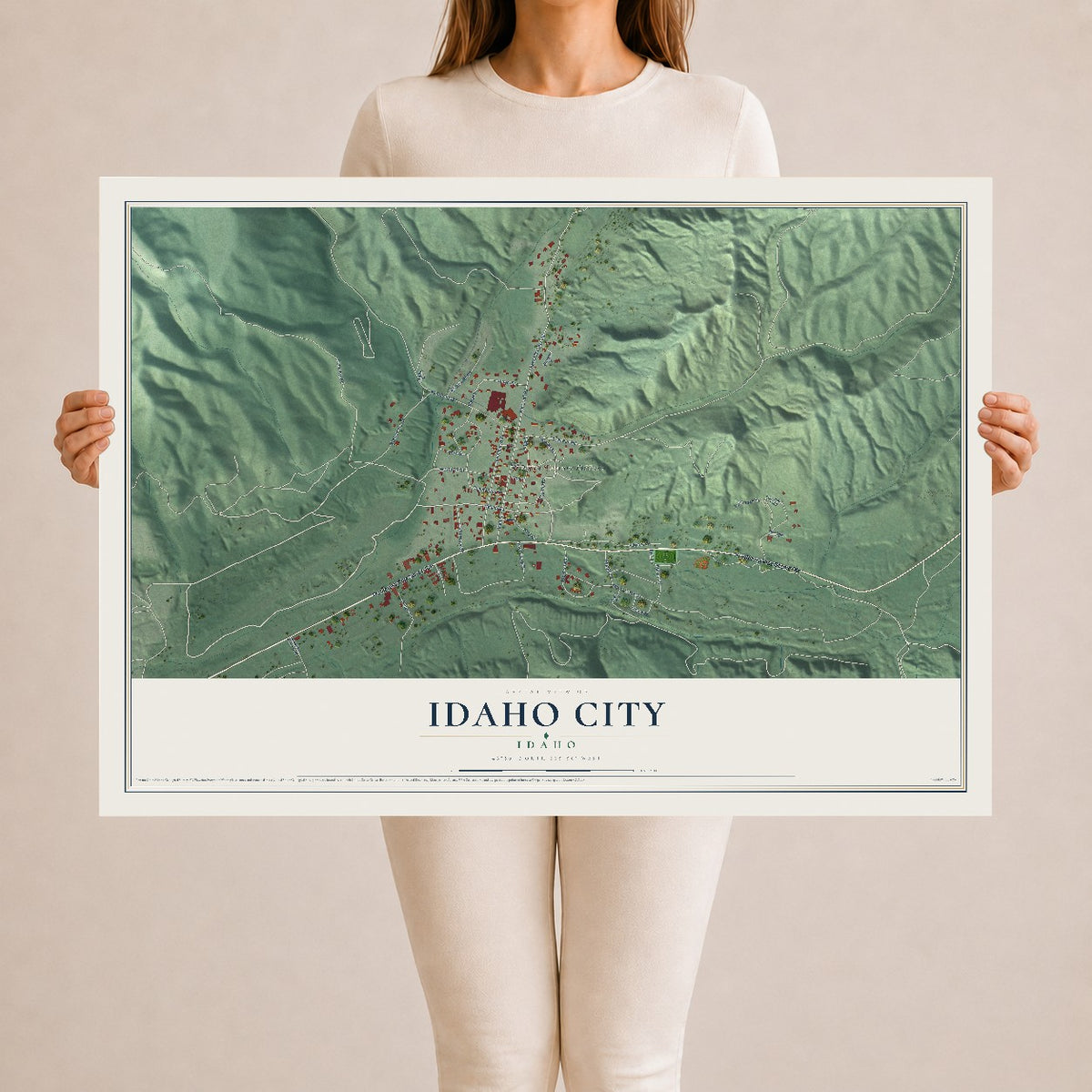 Map of Idaho City, Idaho, 24 x 36 inch unframed archival matte print