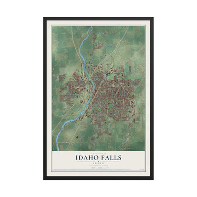 Map of Idaho Falls, Idaho, 12 x 18 inch print in a black wood frame