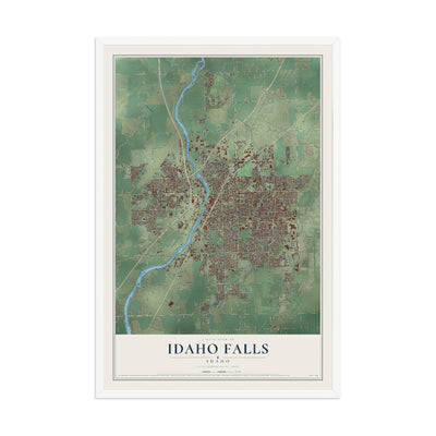 Map of Idaho Falls, Idaho, 12 x 18 inch print in a white wood frame