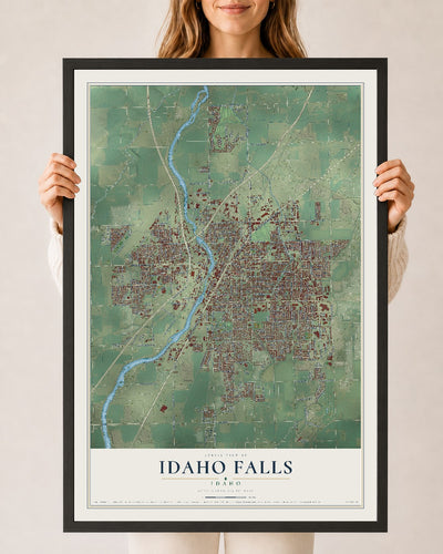 Map of Idaho Falls, Idaho, 24 x 36 inch print in a black wood frame