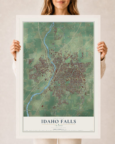 Map of Idaho Falls, Idaho, 24 x 36 inch print in a white wood frame
