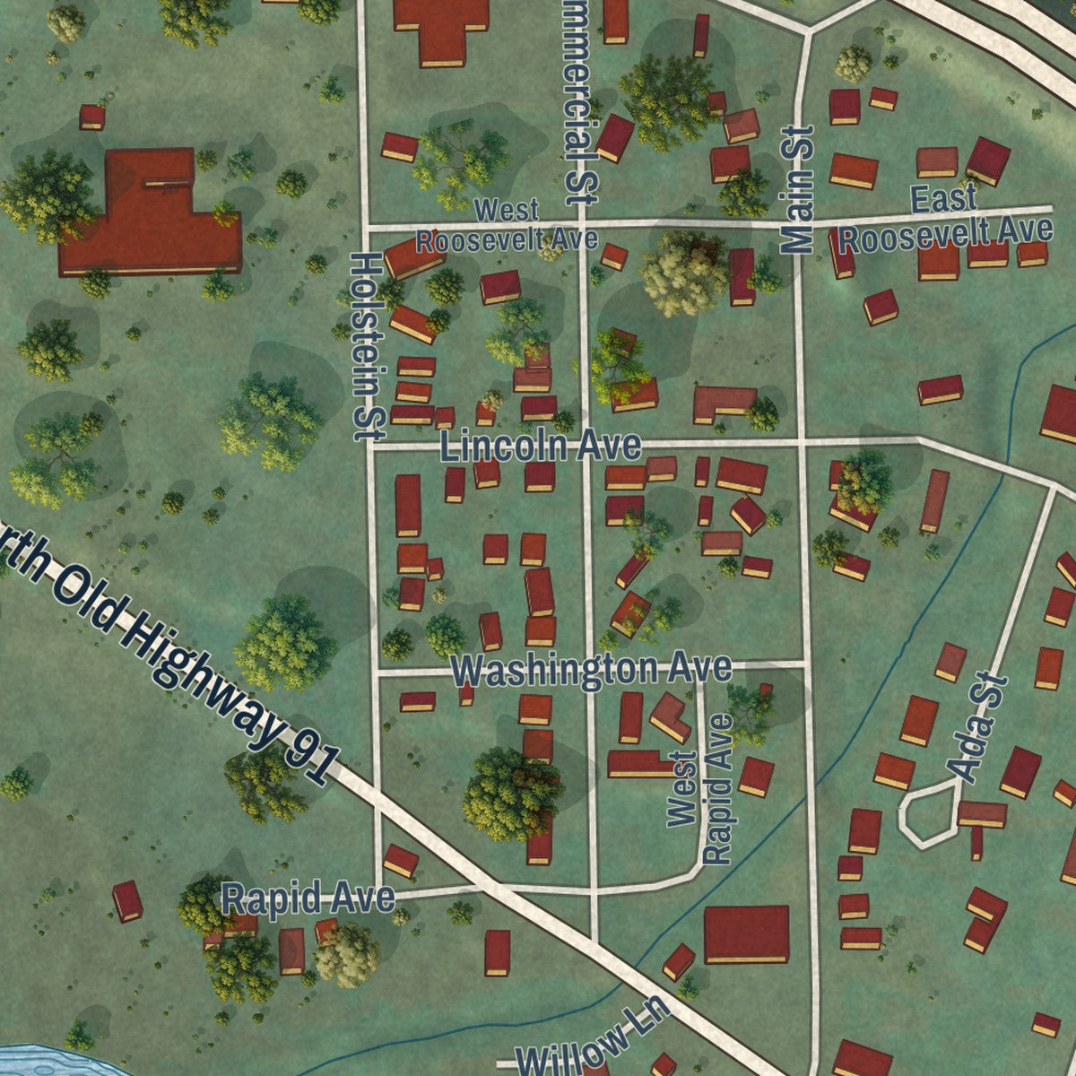 Close-up of the map of Inkom, Idaho print showing street and building detail