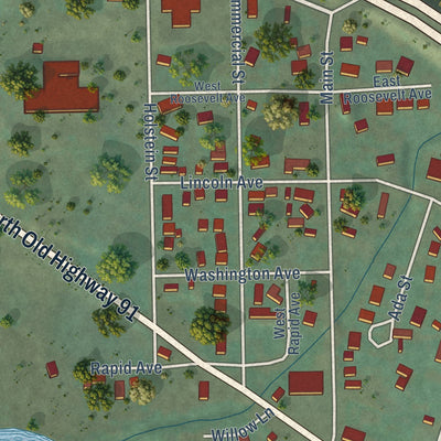 Close-up of the map of Inkom, Idaho print showing street and building detail