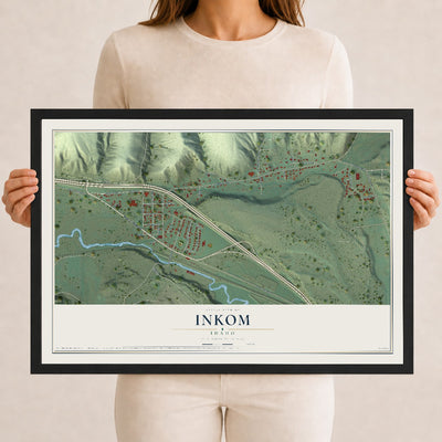 Map of Inkom, Idaho, 12 x 18 inch print in a black wood frame
