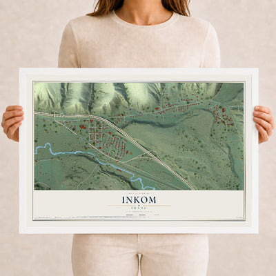 Map of Inkom, Idaho, 12 x 18 inch print in a white wood frame