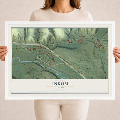 Map of Inkom, Idaho, 18 x 24 inch print in a white wood frame