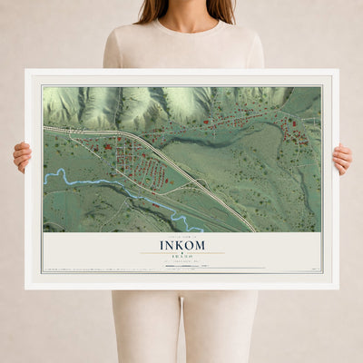 Map of Inkom, Idaho, 24 x 36 inch print in a white wood frame
