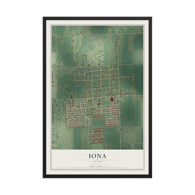 Map of Iona, Idaho, 12 x 18 inch print in a black wood frame