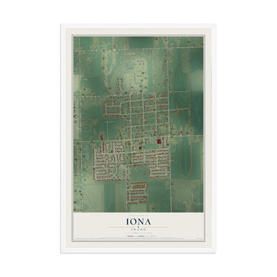 Map of Iona, Idaho, 12 x 18 inch print in a white wood frame